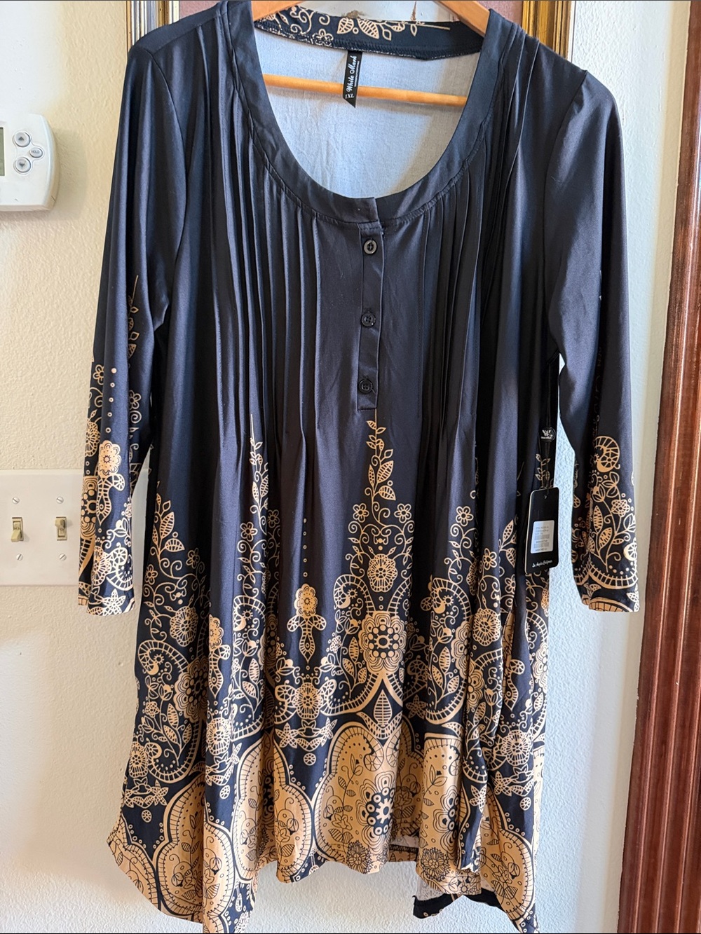 White Mark Black Tunic with Gold Paisley Border